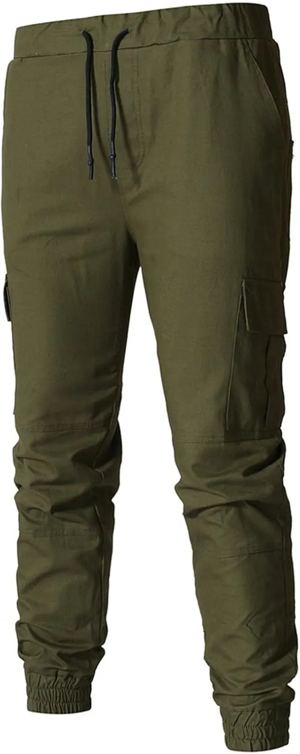 Sweatpants for Men Fashion Personalized Casual Solid Color Tie Multi-Pocket Drawstring Cargo Pants Trousers