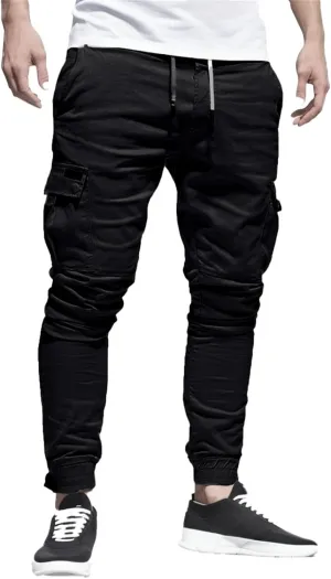 Sweatpants for Men Fashion Personalized Casual Solid Color Tie Multi-Pocket Drawstring Cargo Pants Trousers