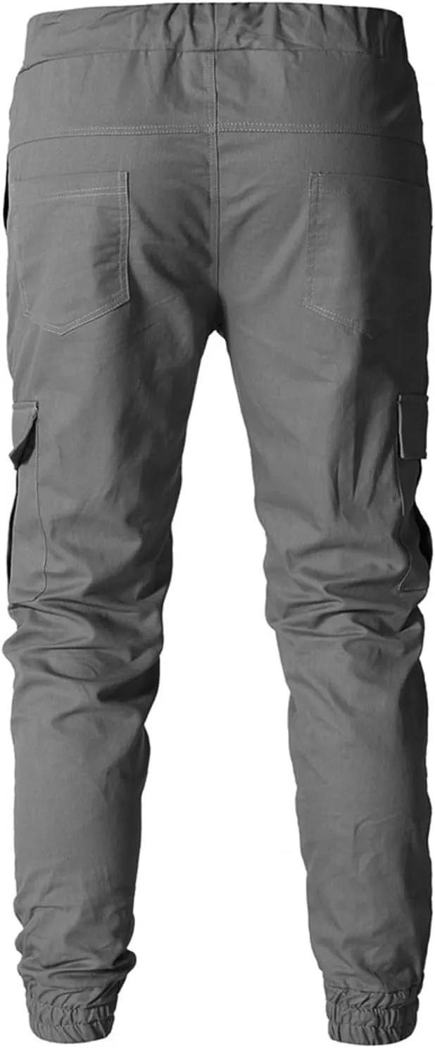 Sweatpants for Men Fashion Personalized Casual Solid Color Tie Multi-Pocket Drawstring Cargo Pants Trousers