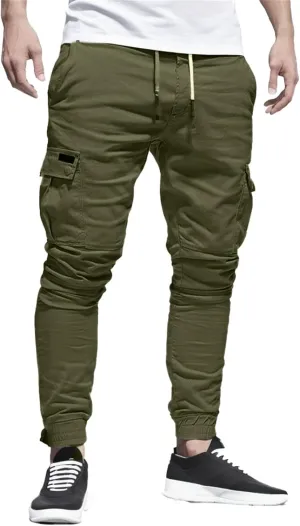 Sweatpants for Men Fashion Personalized Casual Solid Color Tie Multi-Pocket Drawstring Cargo Pants Trousers