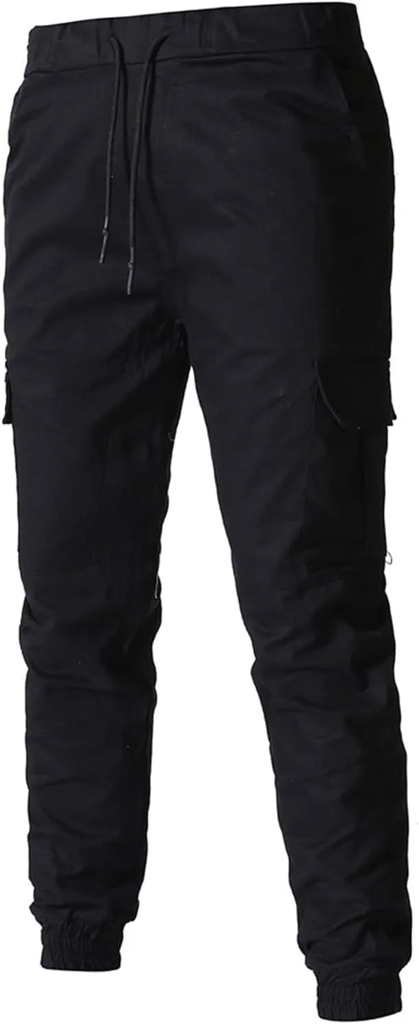 Sweatpants for Men Fashion Personalized Casual Solid Color Tie Multi-Pocket Drawstring Cargo Pants Trousers