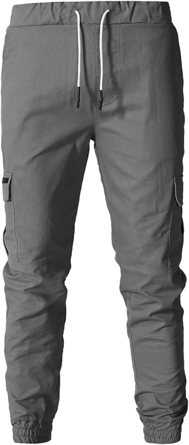 Sweatpants for Men Fashion Personalized Casual Solid Color Tie Multi-Pocket Drawstring Cargo Pants Trousers