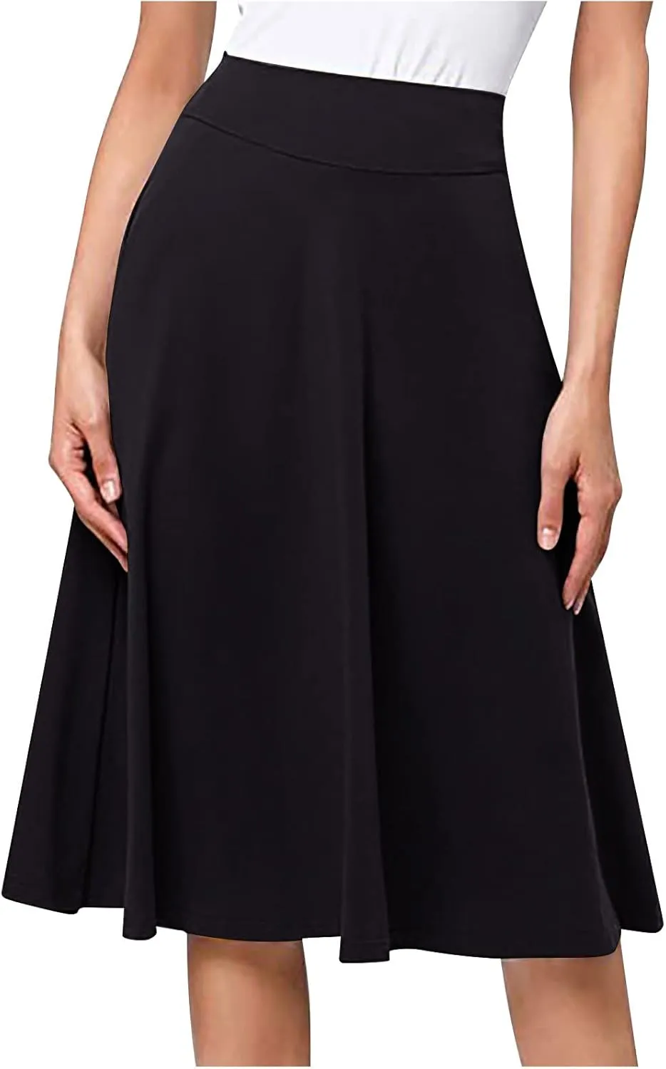 TANGNADE Plus Size Midi Skirt Summer Elastic High Waisted A-Line Flowy Below Knee Skirts Flare A-Line Skirt Business Casual