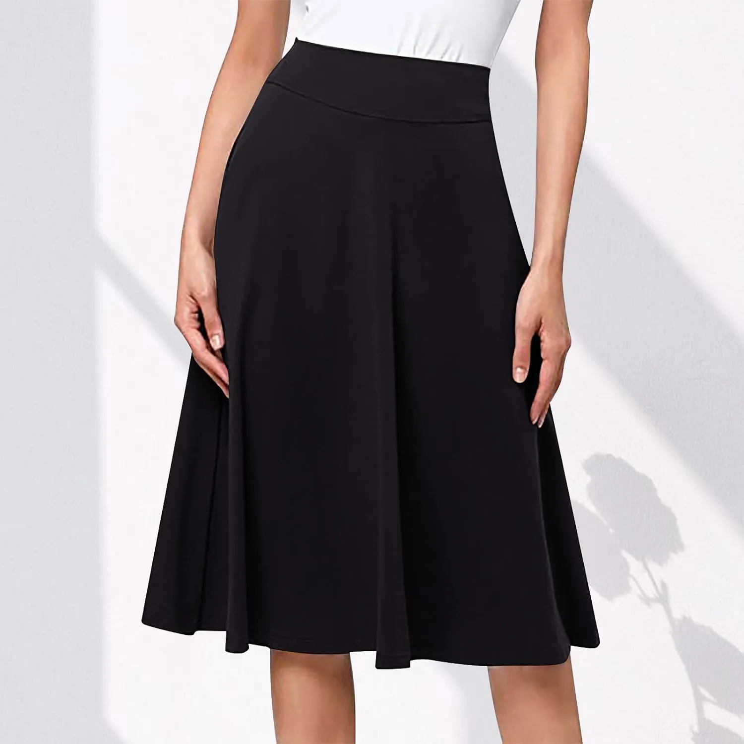 TANGNADE Plus Size Midi Skirt Summer Elastic High Waisted A-Line Flowy Below Knee Skirts Flare A-Line Skirt Business Casual