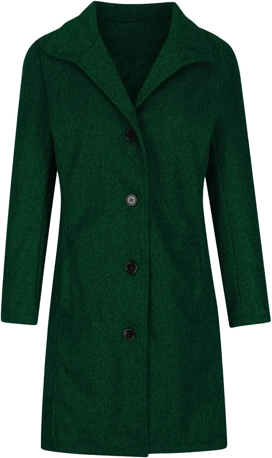 TANGNADE Women Stand Collar Single Breasted Mid Long Length Wool Blend Coat Business Peacoat Winter Warm Pea Coats Pocket
