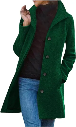 TANGNADE Women Stand Collar Single Breasted Mid Long Length Wool Blend Coat Business Peacoat Winter Warm Pea Coats Pocket