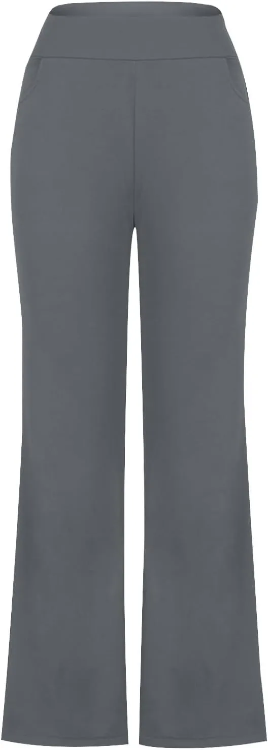 TANGNADE Women's Flare Cropped Work Pants Elastic High Waist Wide Leg Casual Slacks with Pocket Business Trousers