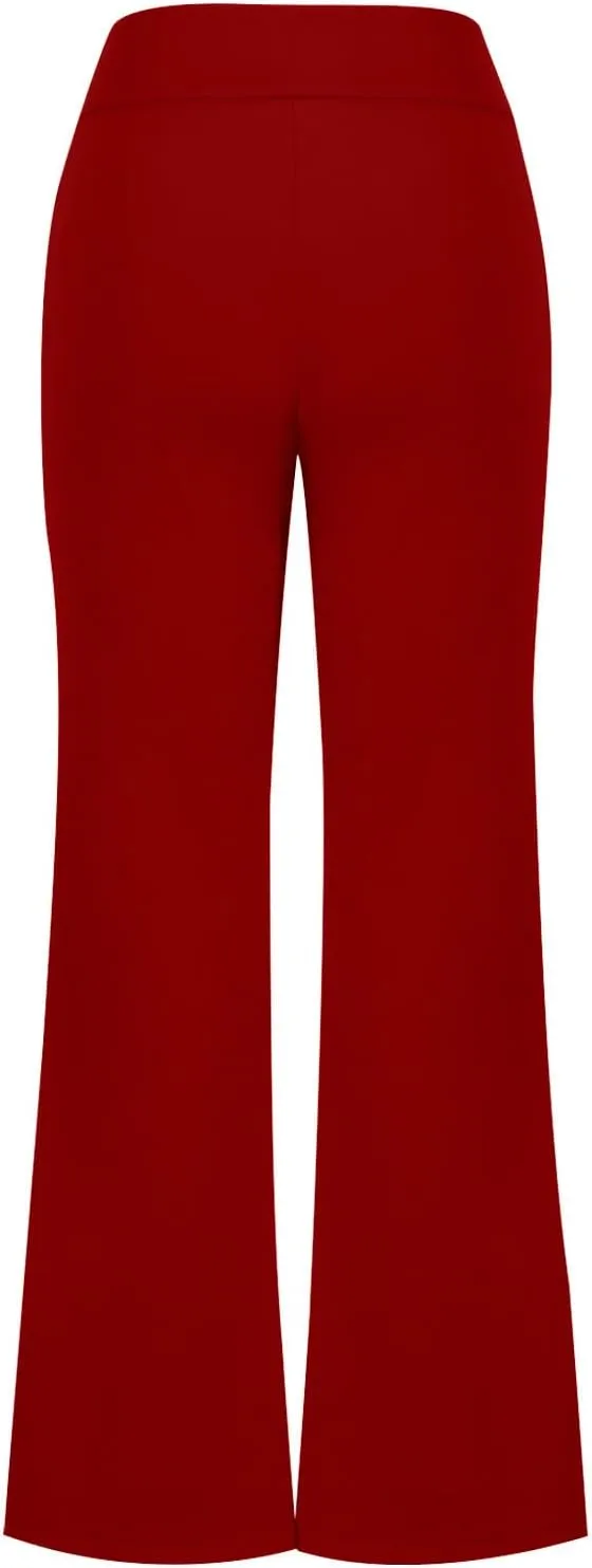TANGNADE Women's Flare Cropped Work Pants Elastic High Waist Wide Leg Casual Slacks with Pocket Business Trousers