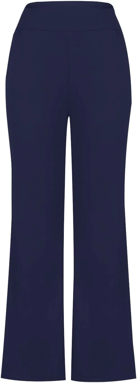 TANGNADE Women's Flare Cropped Work Pants Elastic High Waist Wide Leg Casual Slacks with Pocket Business Trousers