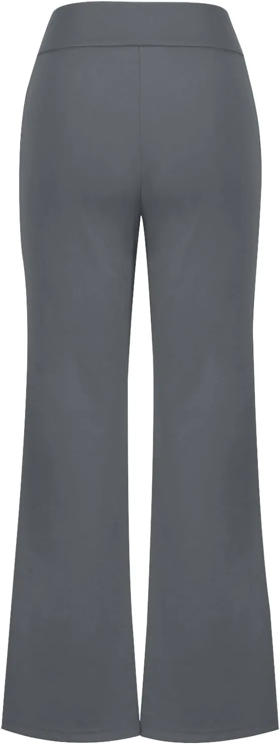 TANGNADE Women's Flare Cropped Work Pants Elastic High Waist Wide Leg Casual Slacks with Pocket Business Trousers