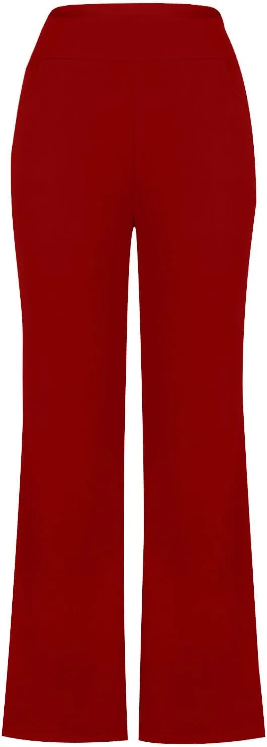 TANGNADE Women's Flare Cropped Work Pants Elastic High Waist Wide Leg Casual Slacks with Pocket Business Trousers