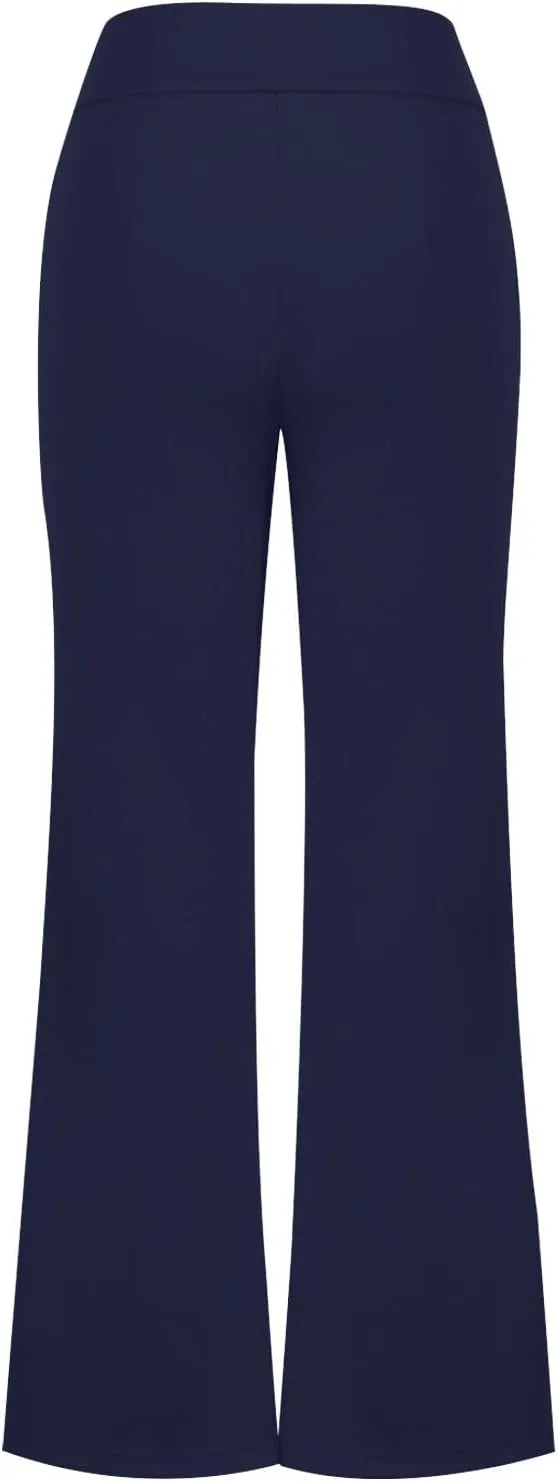 TANGNADE Women's Flare Cropped Work Pants Elastic High Waist Wide Leg Casual Slacks with Pocket Business Trousers