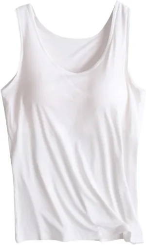 Tank Top with Built in Bra for Women Workout Yoga U Neck Wide Strap Tank Tops Layering Under Camisole with Shelf Bra