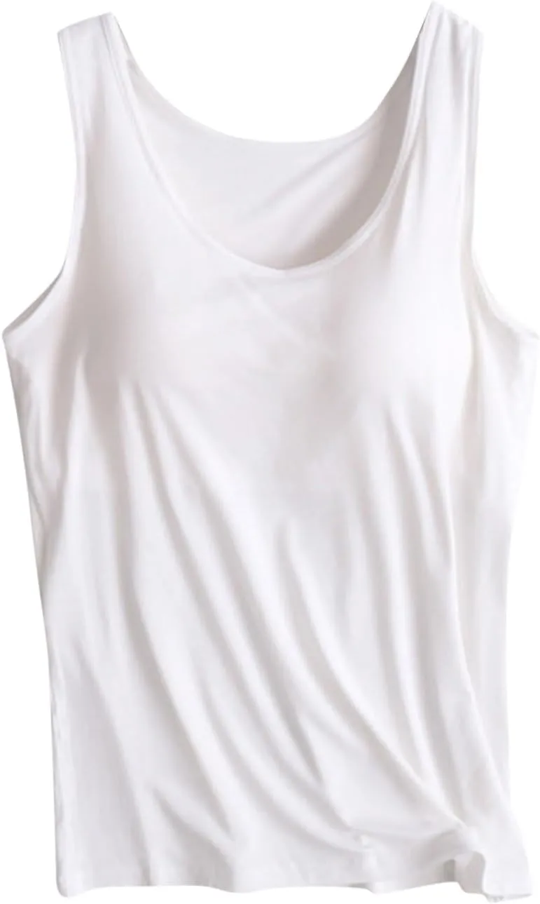 Tank Top with Built in Bra for Women Workout Yoga U Neck Wide Strap Tank Tops Layering Under Camisole with Shelf Bra