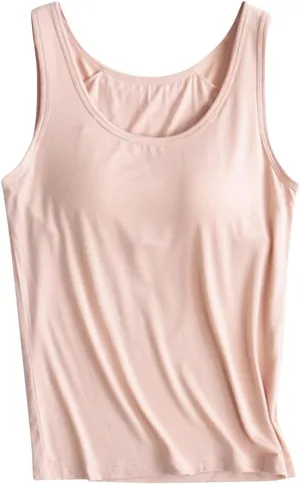 Tank Top with Built in Bra for Women Workout Yoga U Neck Wide Strap Tank Tops Layering Under Camisole with Shelf Bra