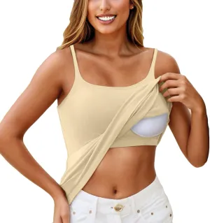 Tank Tops for Women 2025 Built in Bra Workout Yoga Gym Cami Square Neck Sleeveless Low Cut Corset Sexy Under Wear