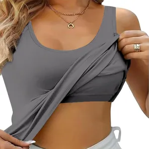Tank Tops for Women Summer Spaghetti Strap Basic Padded Tank Top with Built in Bra Workout Yoga Tshirts