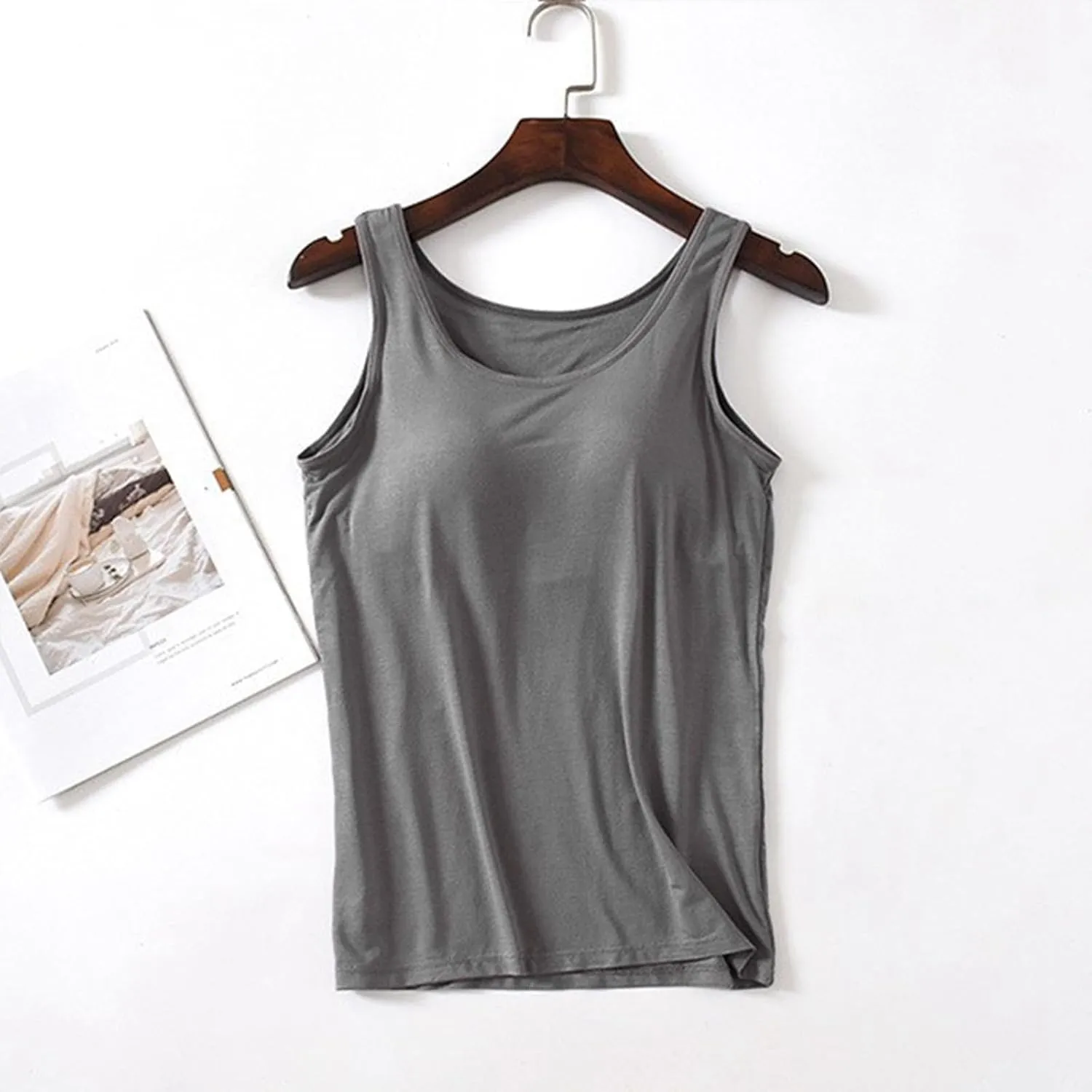Tank Tops for Women Summer Spaghetti Strap Basic Padded Tank Top with Built in Bra Workout Yoga Tshirts