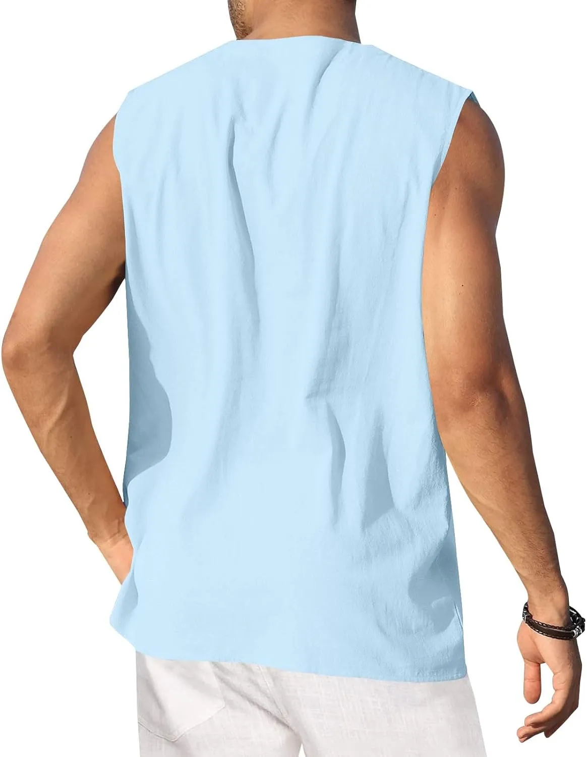 Tank Tops Men Cotton and Linen 2 Pc Sleeveless Beach Summer Casual Muscle Gym Workout Big and Tall Vest Fashion Shirts