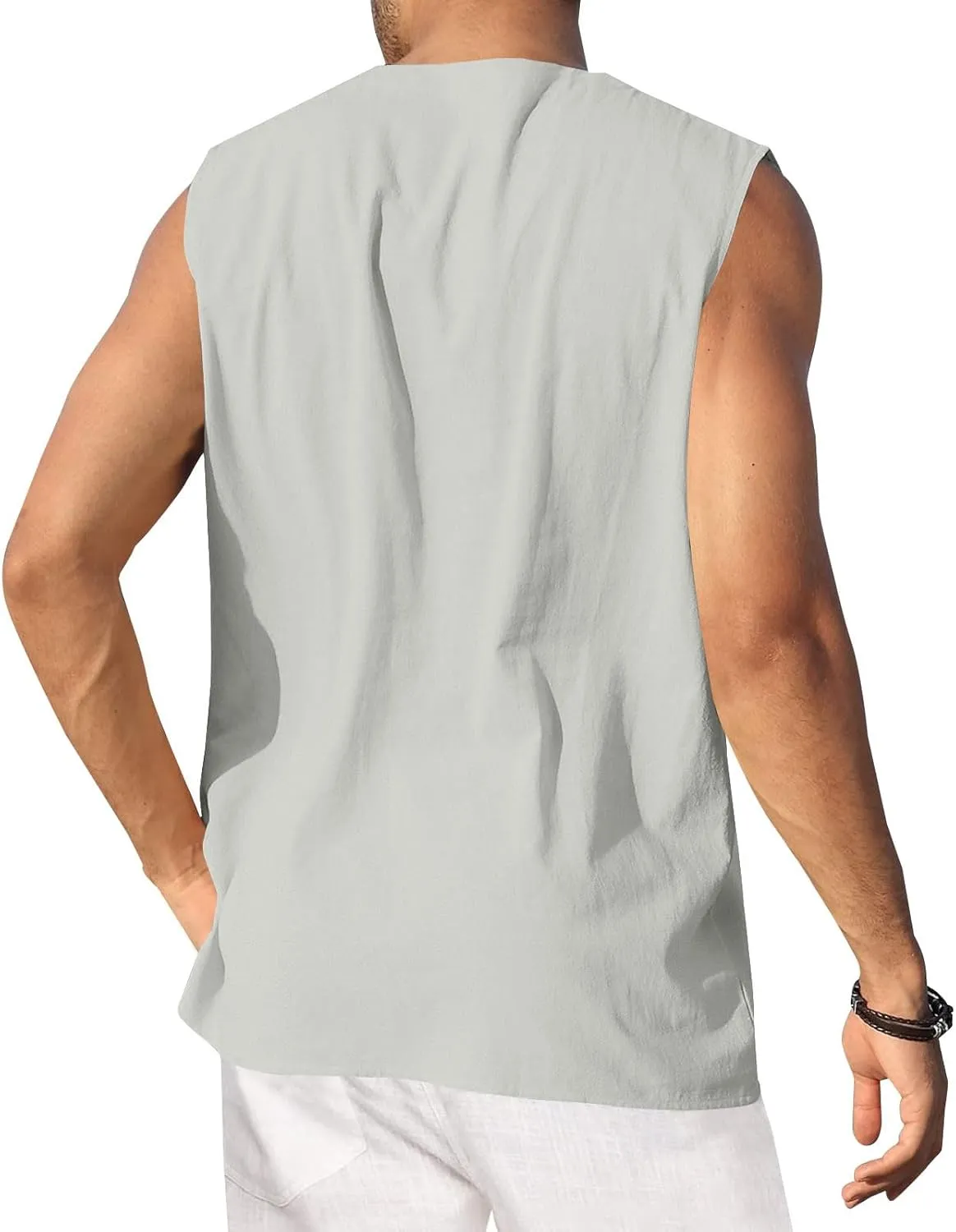 Tank Tops Men Cotton and Linen 2 Pc Sleeveless Beach Summer Casual Muscle Gym Workout Big and Tall Vest Fashion Shirts
