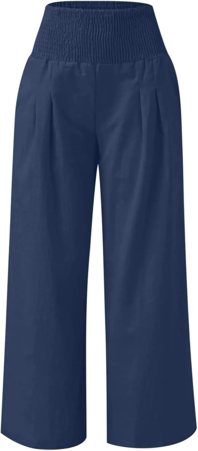 TARIENDY Palazzo Pants for Women Casual Women's Elastic high Waisted Trousers Wide Leg Beach Outfits Summer Casual Pants