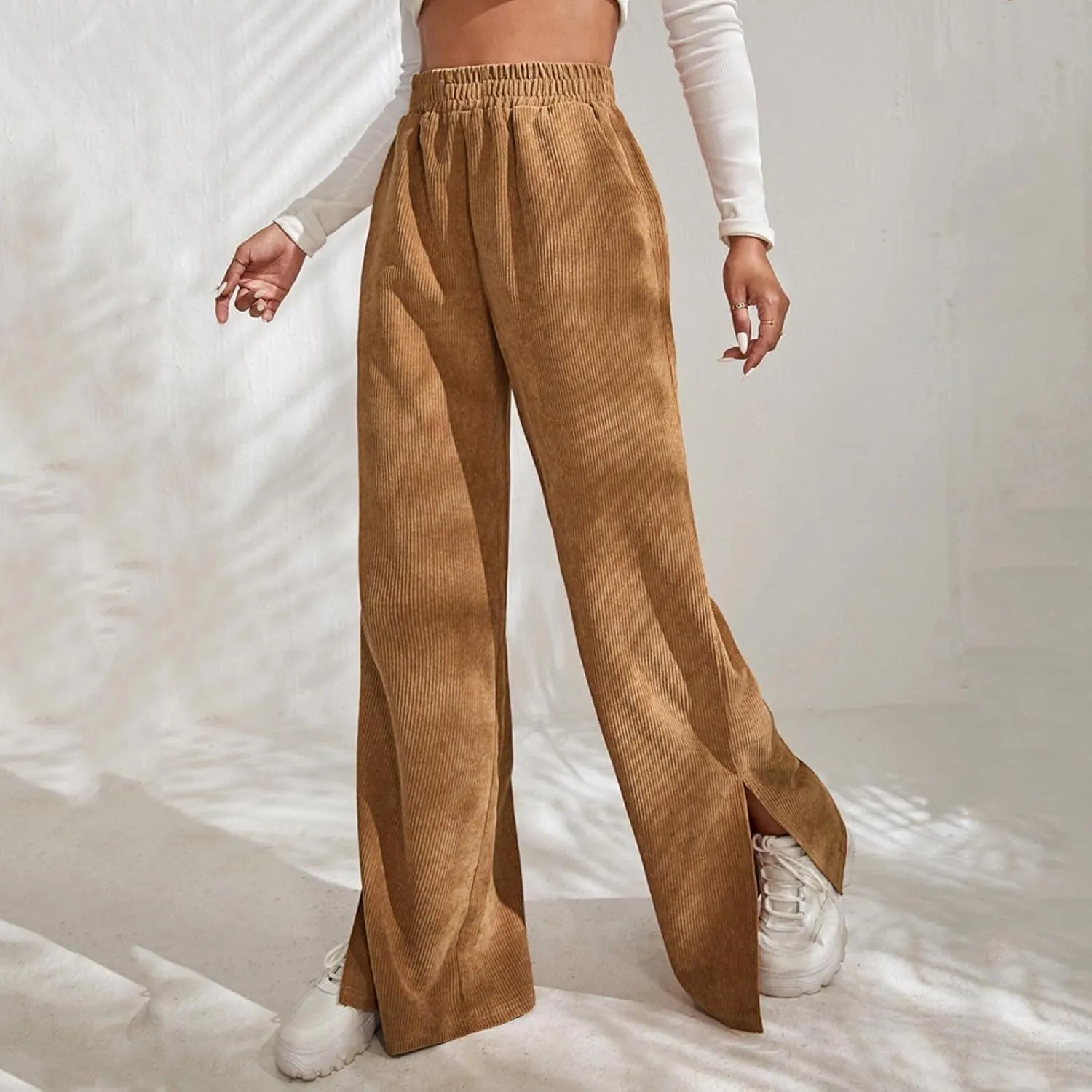 Temperament High Waist Women's Fashion Shows Thin Casual High Waist Loose Wide Leg Movement with Pocket Trousers