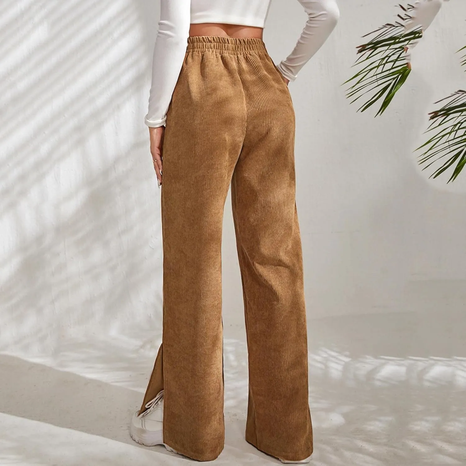 Temperament High Waist Women's Fashion Shows Thin Casual High Waist Loose Wide Leg Movement with Pocket Trousers
