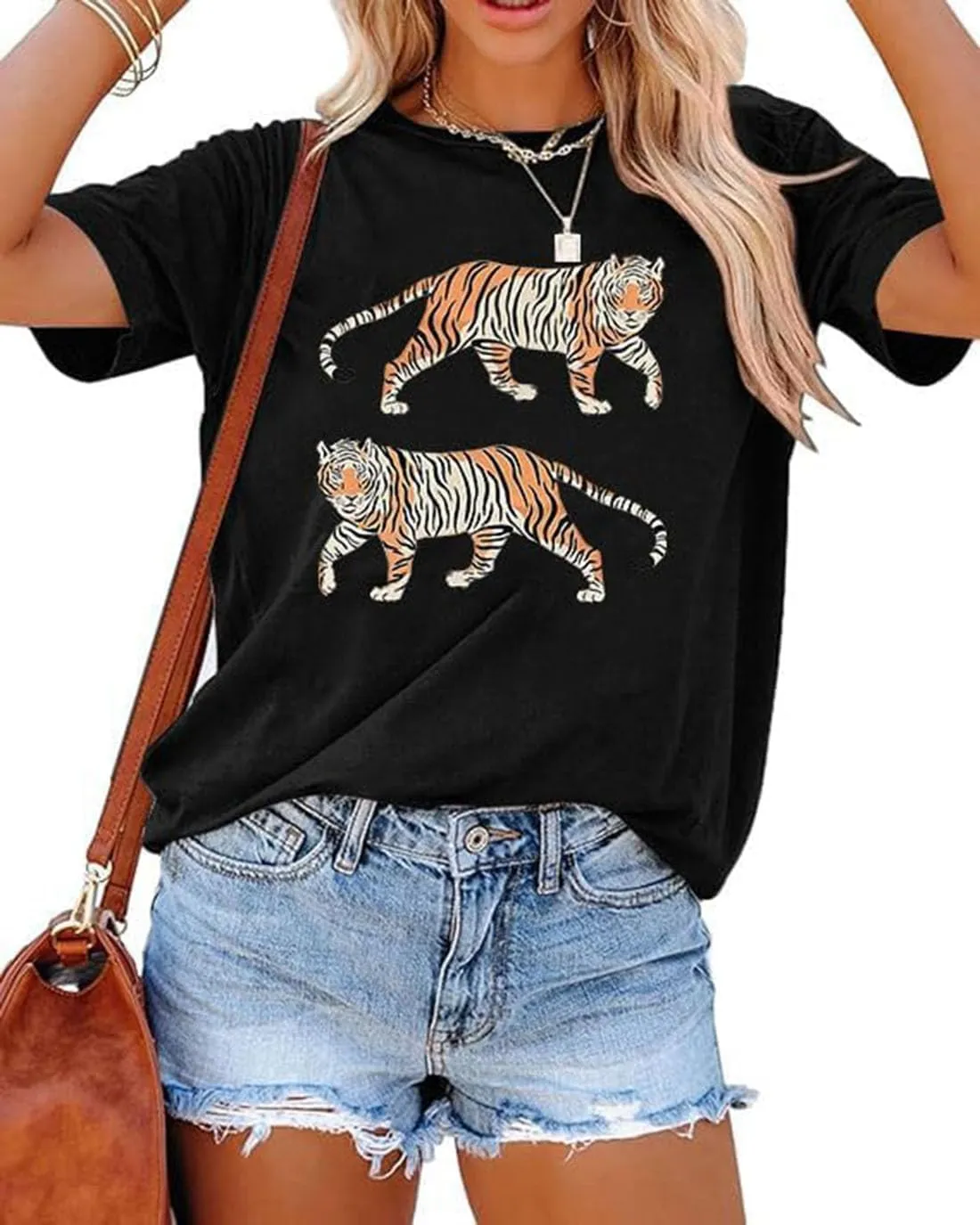 Tiger Shirt Women Vintage Animal Graphic Funny Novelty T-Shirt Casual Short Sleeve Tee Summer Fit Tops