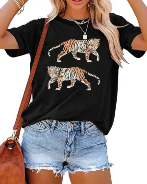 Tiger Shirt Women Vintage Animal Graphic Funny Novelty T-Shirt Casual Short Sleeve Tee Summer Fit Tops