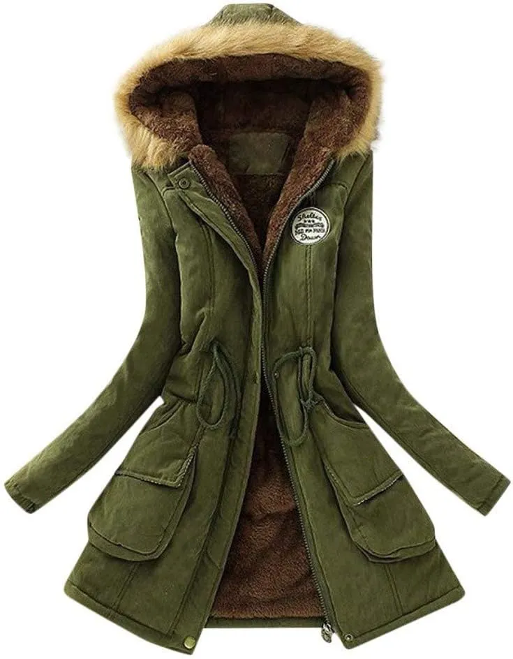 TIMIFIS Winter Jackets for Women Warm Thick Coats with Fur Hood Slim Down Coat Solid Color Outerwear Tops with Pockets