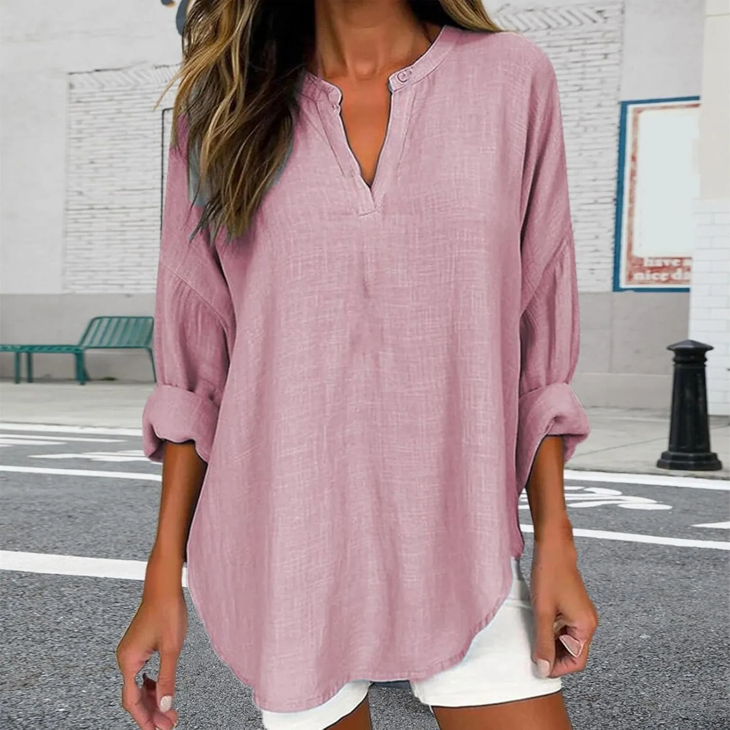 Trendy Dressy Blouses Plus Size Casual Women Size Color Long Blouse Loose Women'S Blouse Fashion Dressy Plain Blouses