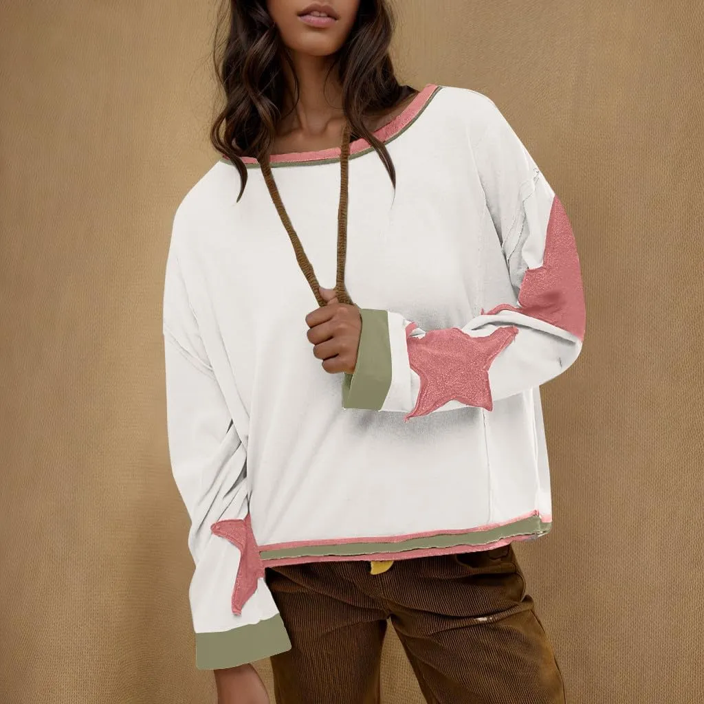 Trendy Sweatshirt for Women Cute Star Matching Hoodies Novelty Inside-Out Sweater Fall Long Sleeve Tops
