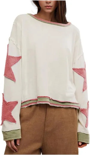 Trendy Sweatshirt for Women Cute Star Matching Hoodies Novelty Inside-Out Sweater Fall Long Sleeve Tops