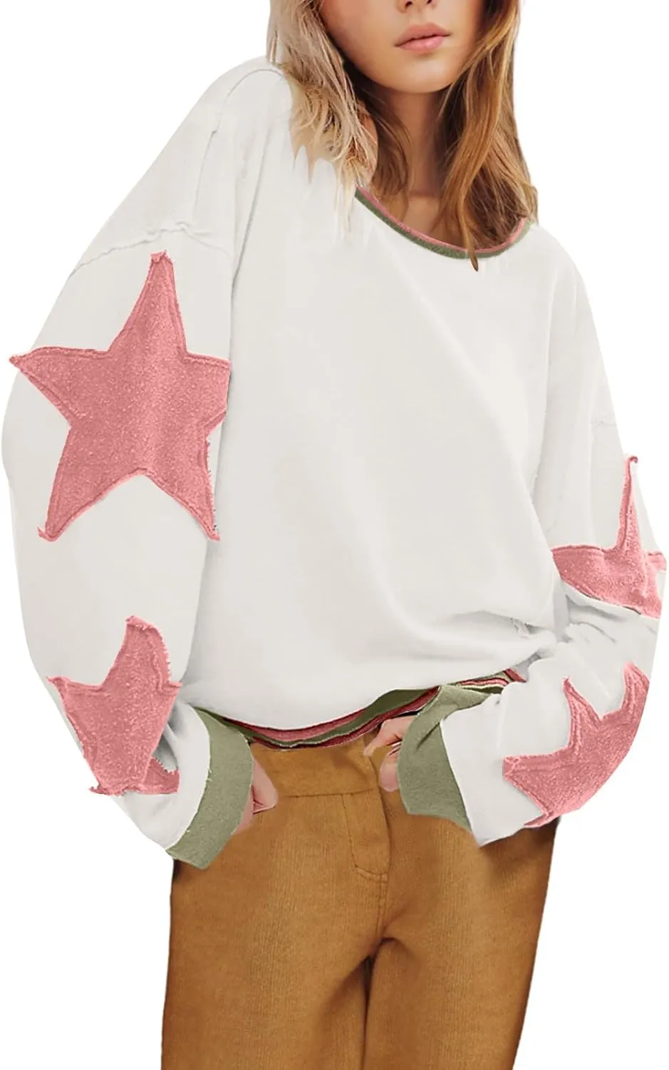 Trendy Sweatshirt for Women Cute Star Matching Hoodies Novelty Inside-Out Sweater Fall Long Sleeve Tops