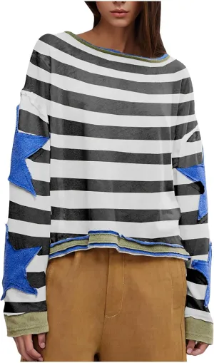 Trendy Sweatshirt for Women Cute Star Matching Hoodies Novelty Inside-Out Sweater Fall Long Sleeve Tops