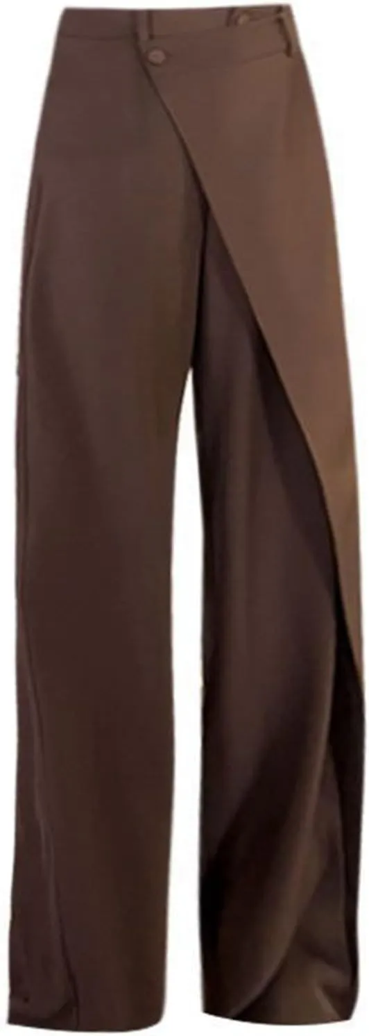 Trousers Pants for Women Asymmetrical Patchwork Design Flowy Straight Wide Leg High Waist Loose Fit Casual Long Pants