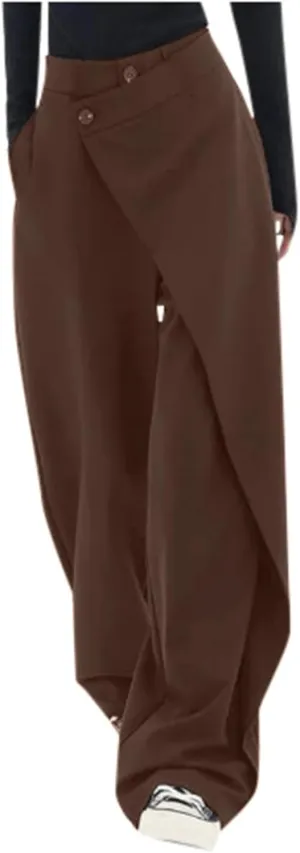 Trousers Pants for Women Asymmetrical Patchwork Design Flowy Straight Wide Leg High Waist Loose Fit Casual Long Pants