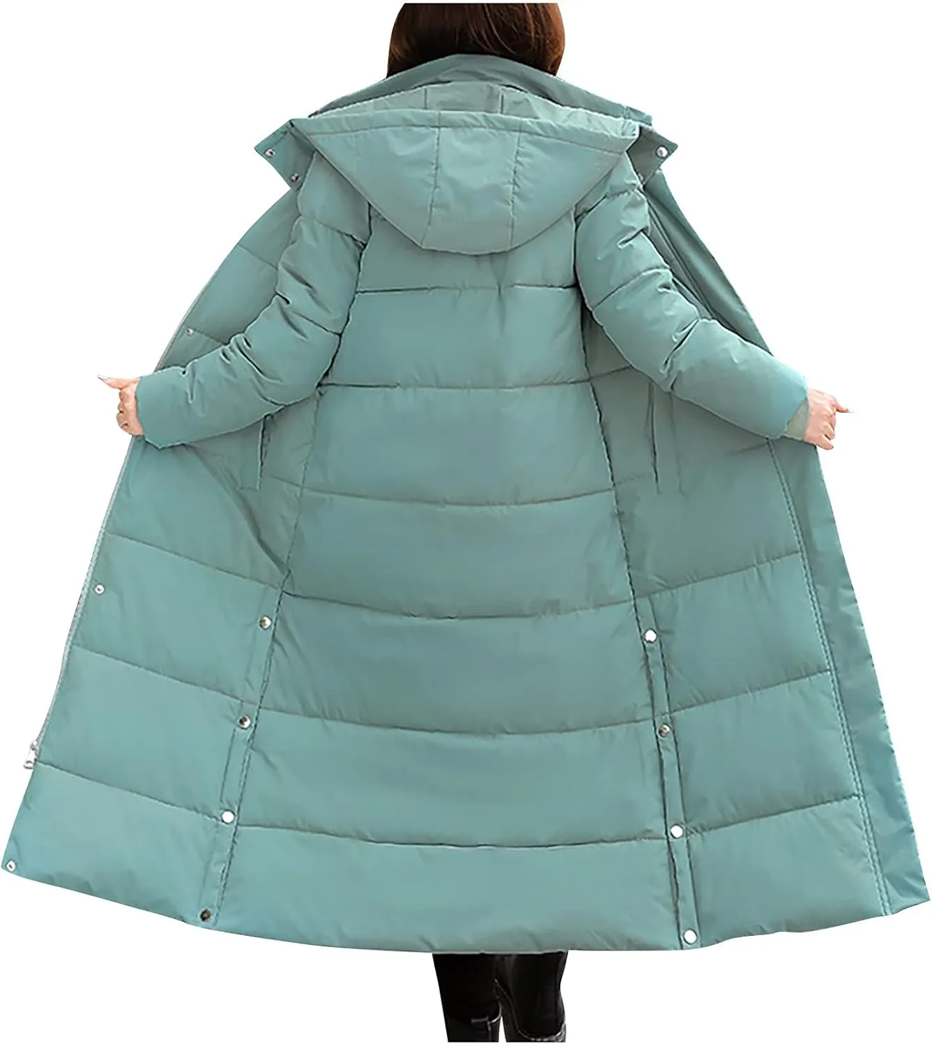 tuduoms Winter Coats for Women Side Split Hooded Long Down Quilted Jacket Casual Warm Lightweight Slim Maxi Puffer Parka Coat