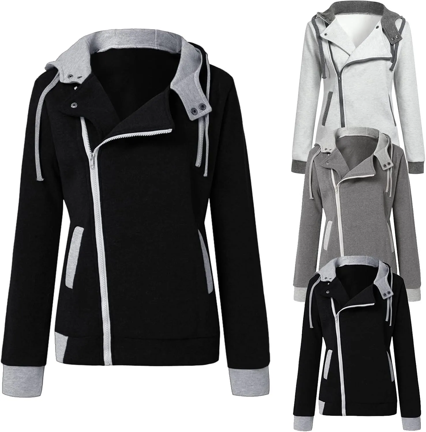 tuduoms Women Side Zipper Hoodies Oblique Zipper Hoodie with Pockets Full Zip Up Hoodie Lightweight Fleece Sweatshirts Jacket
