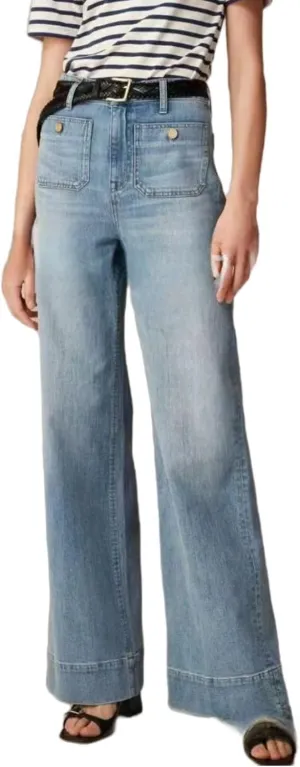 Tummy Control Sailor Wide Leg Trouser, Women's Casual High Waist Stretch Pants High Waisted Jeans