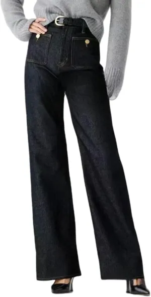 Tummy Control Sailor Wide Leg Trouser, Women's Casual High Waist Stretch Pants High Waisted Jeans