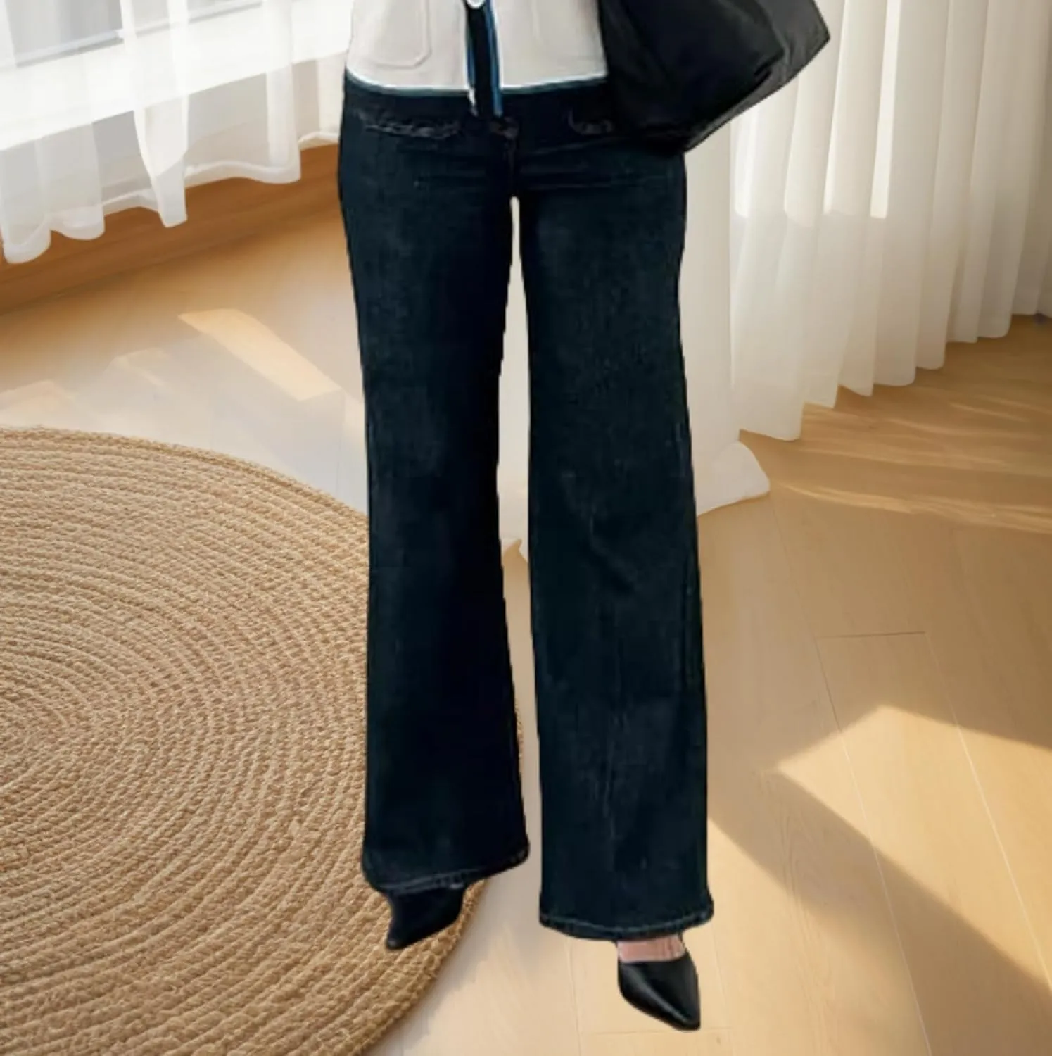 Tummy Control Sailor Wide Leg Trouser, Women's Casual High Waist Stretch Pants High Waisted Jeans