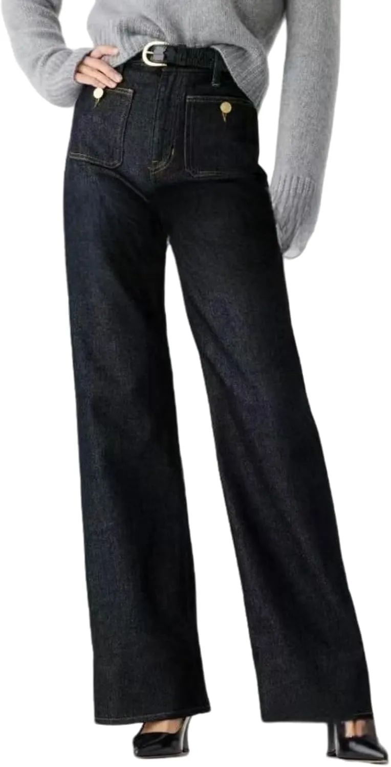 Tummy Control Sailor Wide Leg Trouser, Women's Casual High Waist Stretch Pants High Waisted Jeans