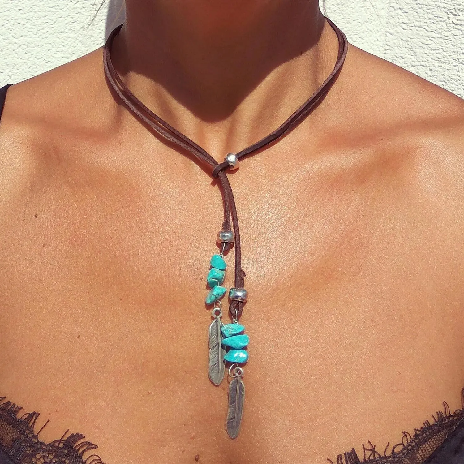 Turquoise Necklace for Women turquoise Cross Beaded Neckalce Western Cowboy Hat Necklaces Western Jewelry for Women Country Concert Accessories