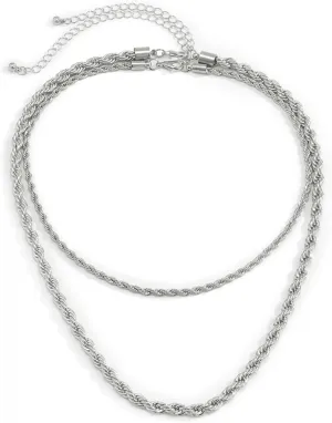Twisted Rope Chain Choker Necklaces Dainty, 2 Layer Gold Multi Layered Necklaces for Women