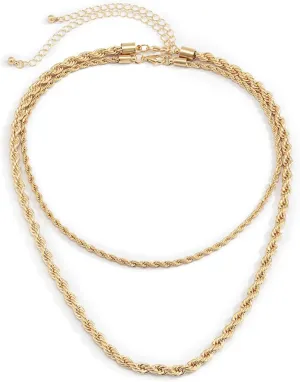Twisted Rope Chain Choker Necklaces Dainty, 2 Layer Gold Multi Layered Necklaces for Women