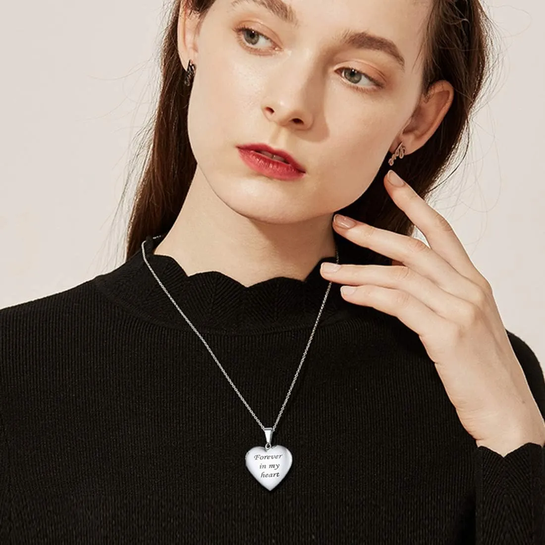 U7 Women Locket Necklace Platinum 14K Gold Photo Lockets that Hold Picture,Chain 20 Inch Personalized Gift Custom Love Heart Image Necklaces