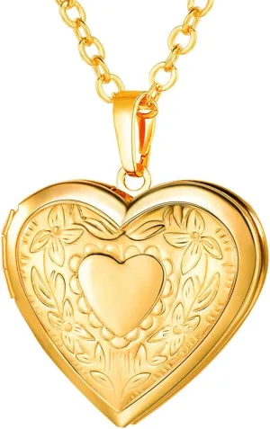 U7 Women Locket Necklace Platinum 14K Gold Photo Lockets that Hold Picture,Chain 20 Inch Personalized Gift Custom Love Heart Image Necklaces