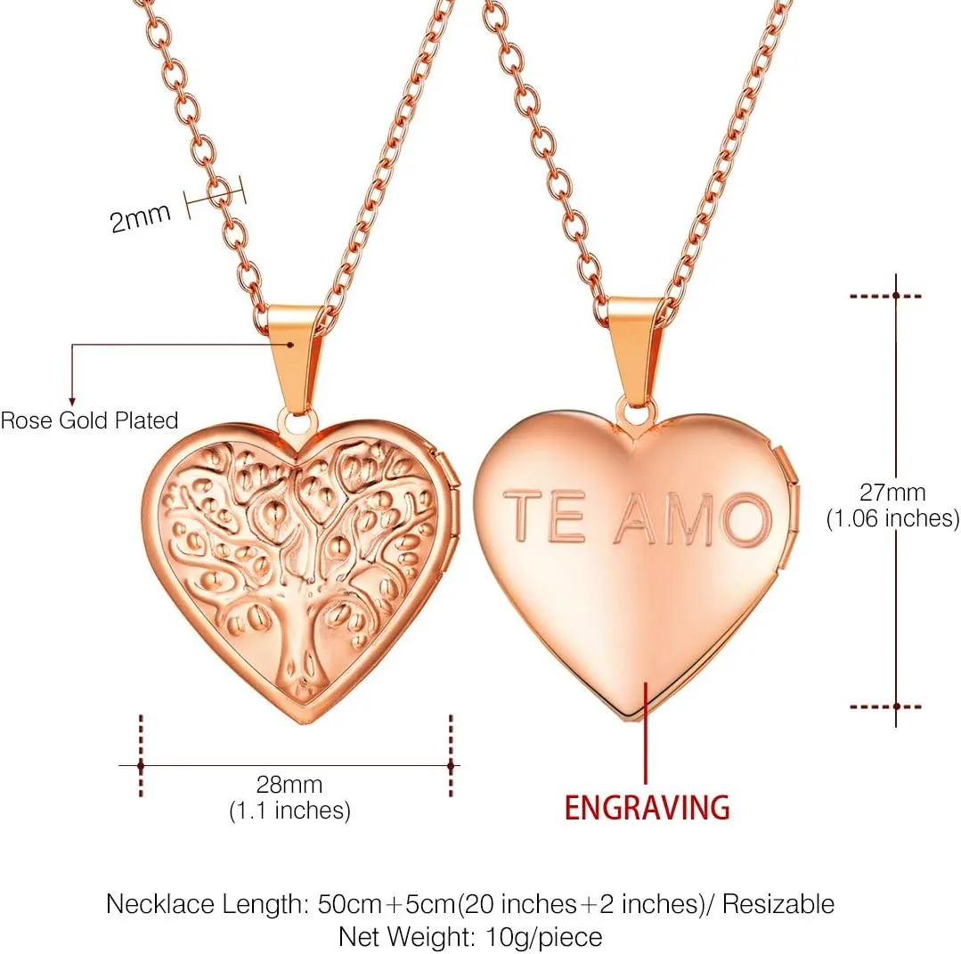 U7 Women Locket Necklace Platinum 14K Gold Photo Lockets that Hold Picture,Chain 20 Inch Personalized Gift Custom Love Heart Image Necklaces