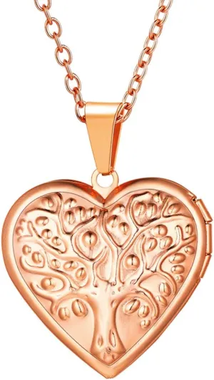 U7 Women Locket Necklace Platinum 14K Gold Photo Lockets that Hold Picture,Chain 20 Inch Personalized Gift Custom Love Heart Image Necklaces
